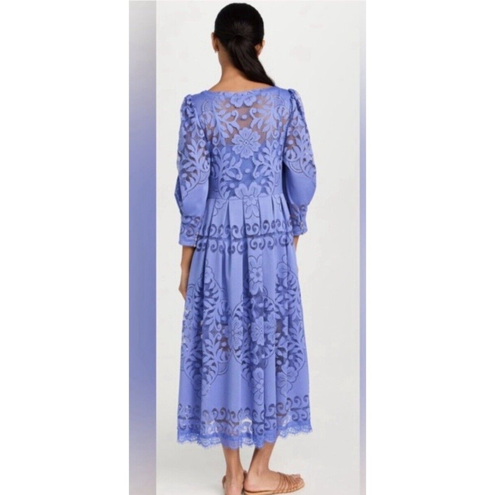 Free People Shadow Dance Midi Dress Persian Jewel Blue Lace Stretch Sz S New View 2